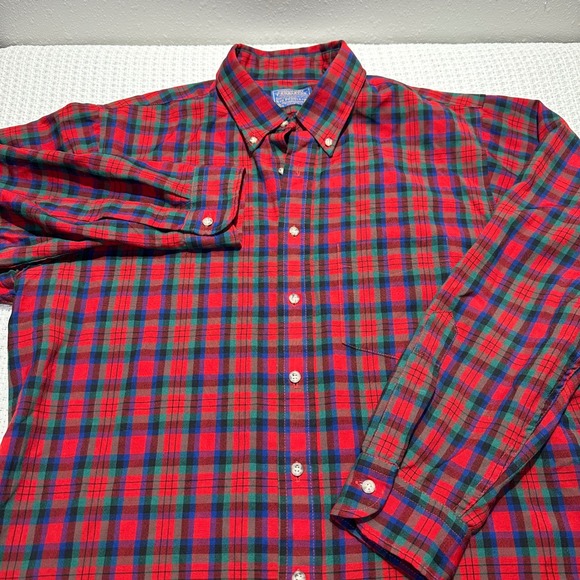 Vintage Sir Pendleton Shirt Men XL Red MacDuff Tartan Plaid Wool Button Down - Picture 12 of 16